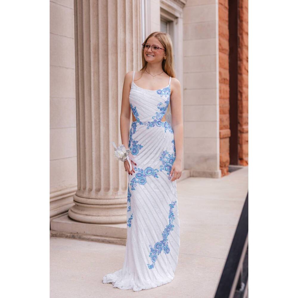NEW RACHEL ALLAN women's prom dress in white multi
